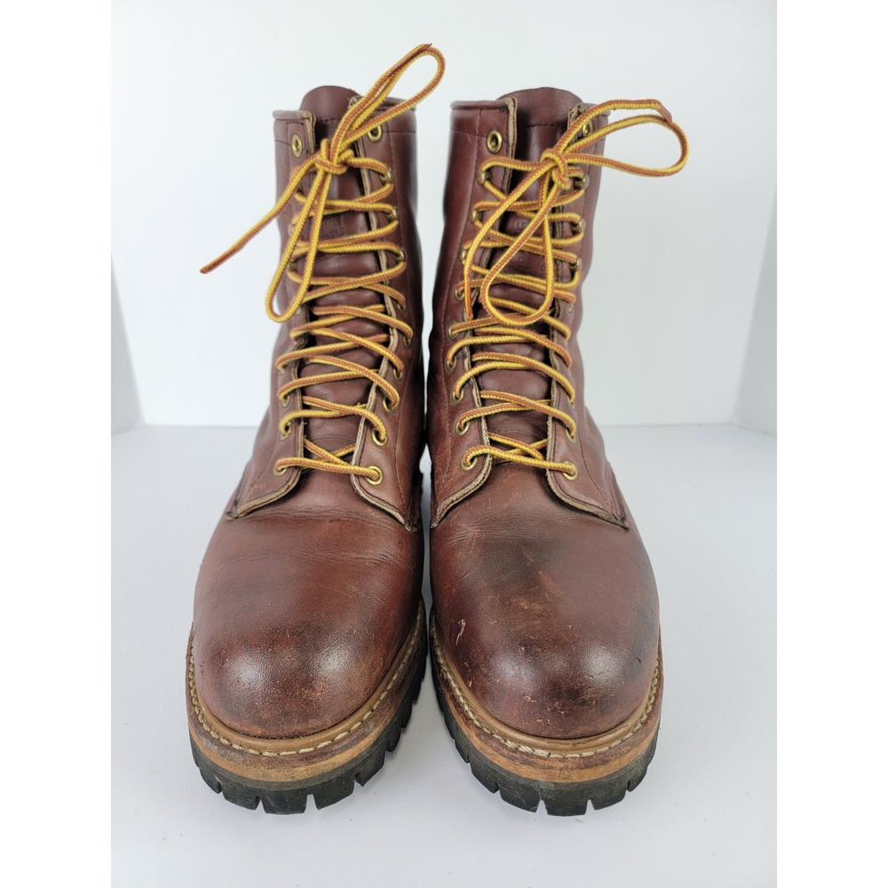 Vintage 90s Red Wing Logger Boots 8 EE Brown Steel Toe 2218 ANSI Z41 PT91 Vibram - Picture 4 of 16